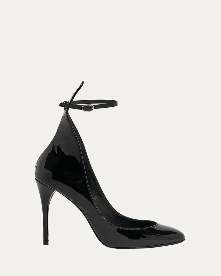 Patent Ankle-Strap Stiletto Pumps