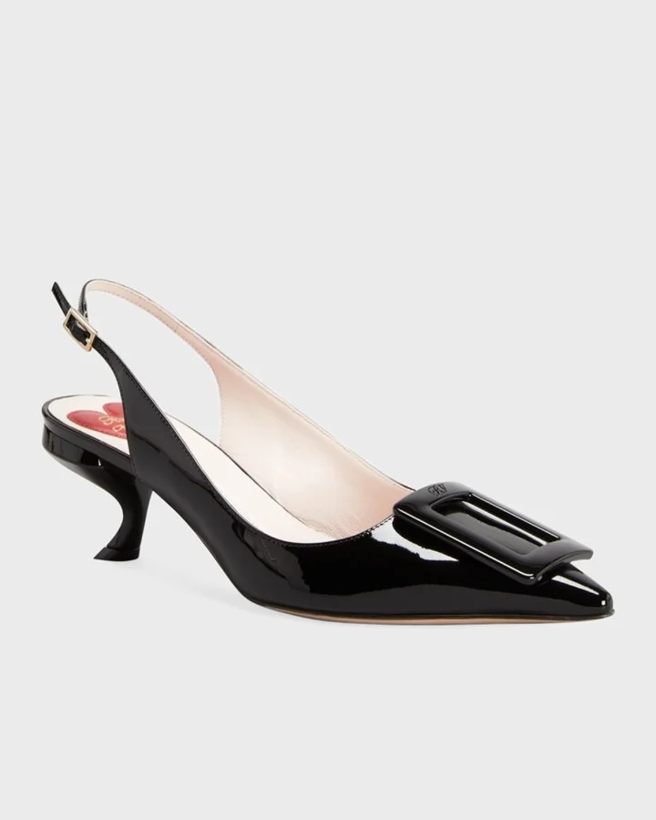 Patent Buckle Kitten-Heel Slingback Pumps - Image 7