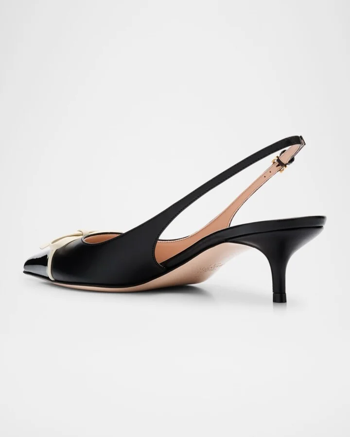 Patent Cap-Toe Leather Kitten Slingback Pumps - Image 2