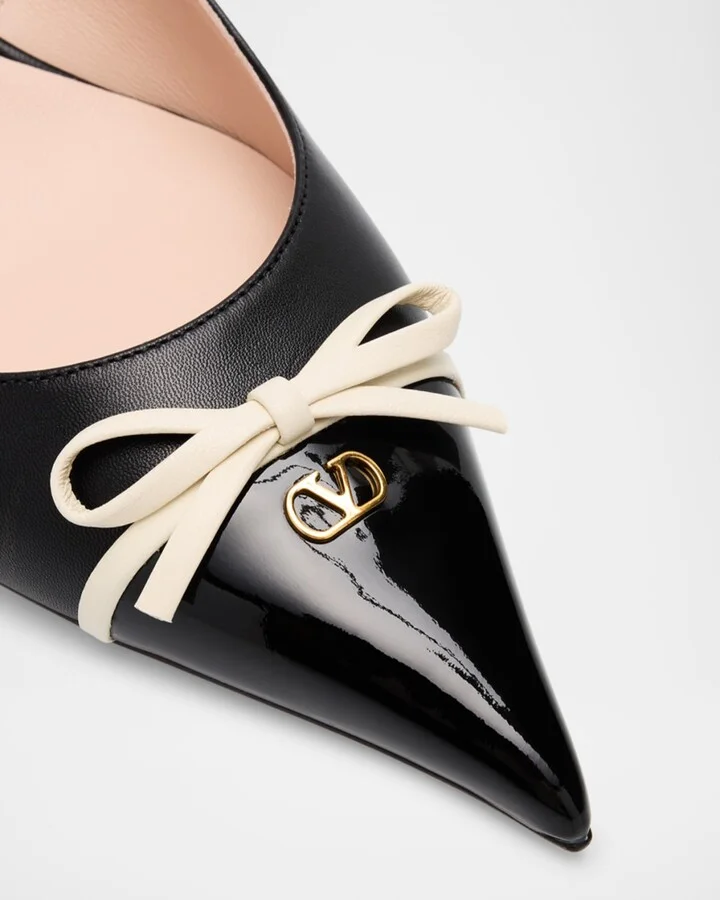 Patent Cap-Toe Leather Kitten Slingback Pumps - Image 3