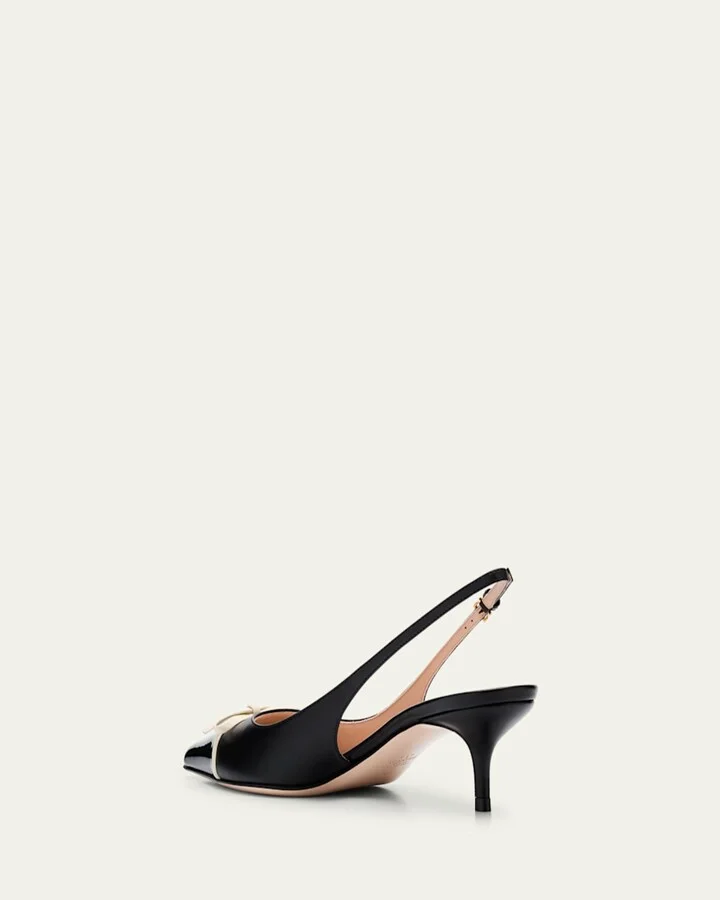 Patent Cap-Toe Leather Kitten Slingback Pumps - Image 4