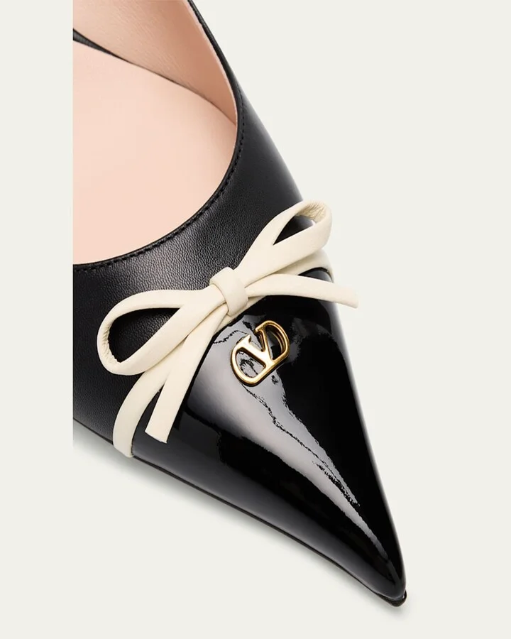 Patent Cap-Toe Leather Kitten Slingback Pumps - Image 5
