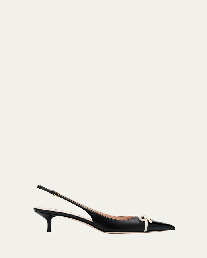Patent Cap-Toe Leather Kitten Slingback Pumps