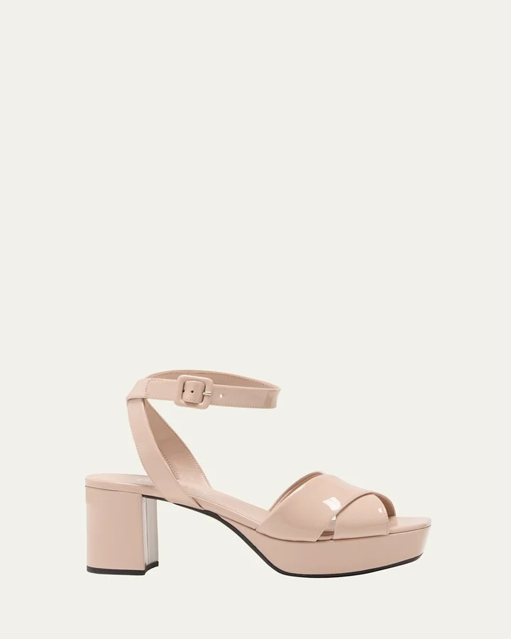 Patent Crisscross Ankle-Strap Platform Sandals