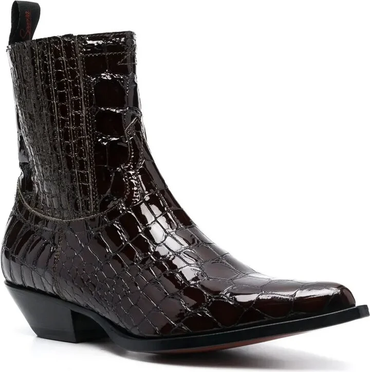 Patent Crocodile-Embossed Boots - Image 2