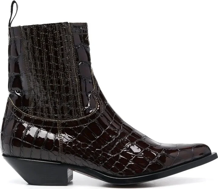 Patent Crocodile-Embossed Boots