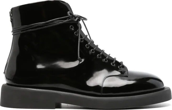 Patent-Finish Lace-Up Boots