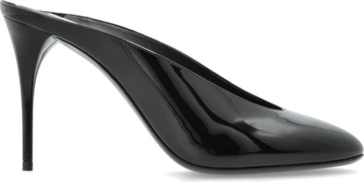 Patent Heeled Mules, , - Black