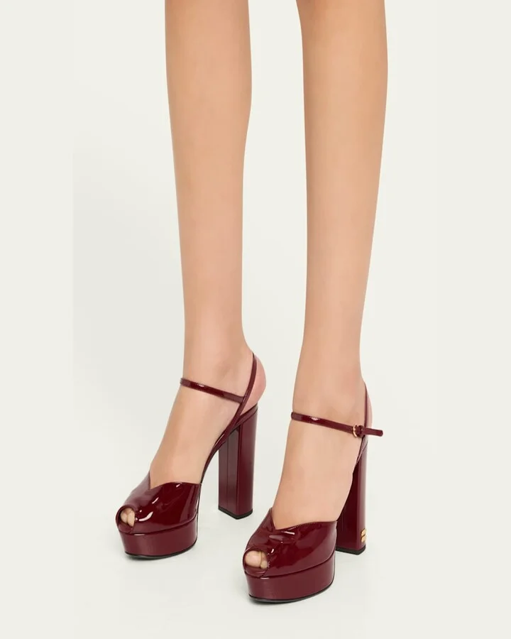 Patent Leather Block-Heel Platform Sandals - Image 2