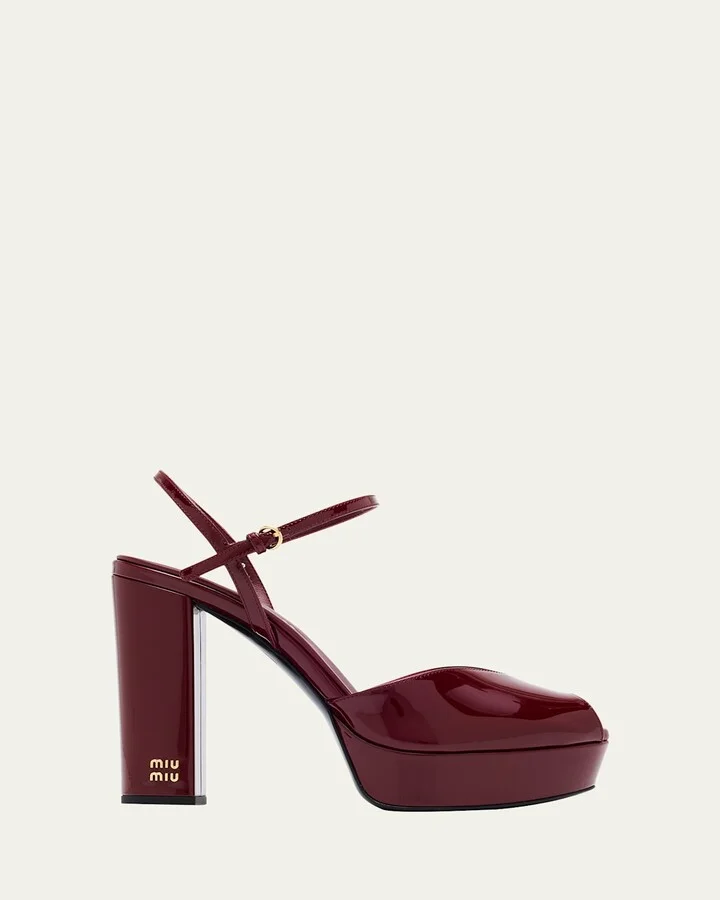 Patent Leather Block-Heel Platform Sandals