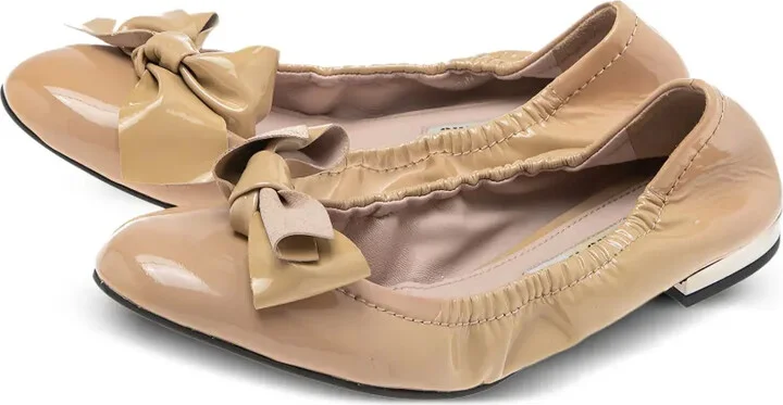 Patent-Leather Bow-Detailed Ballet Flats - Image 2