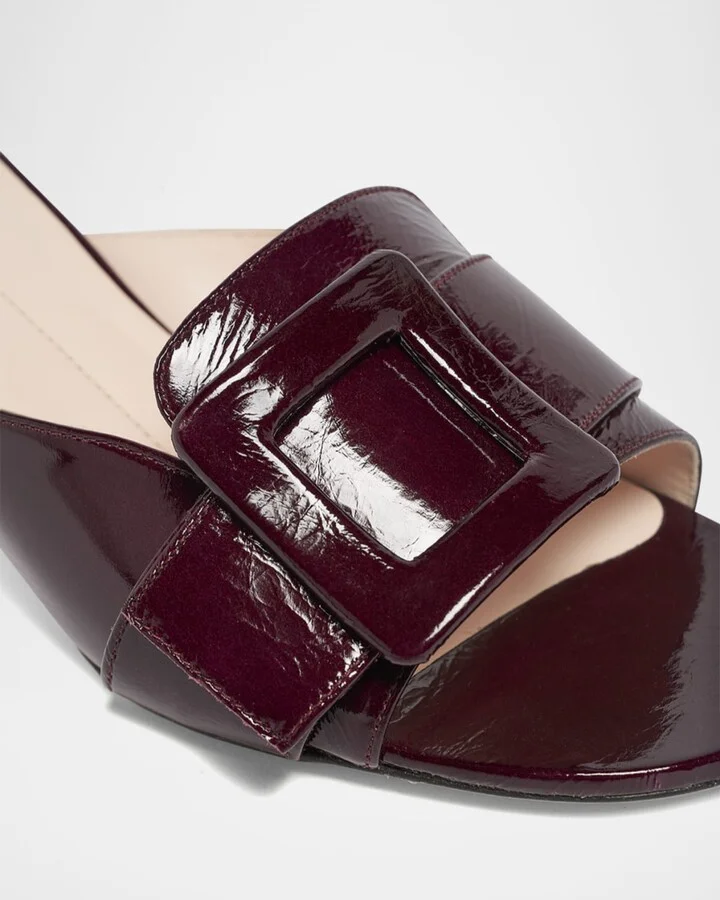Patent Leather Buckle Mule Sandals - Image 5