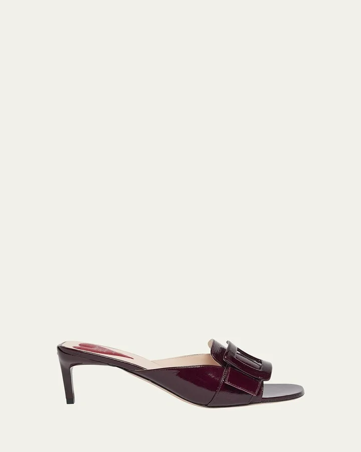 Patent Leather Buckle Mule Sandals