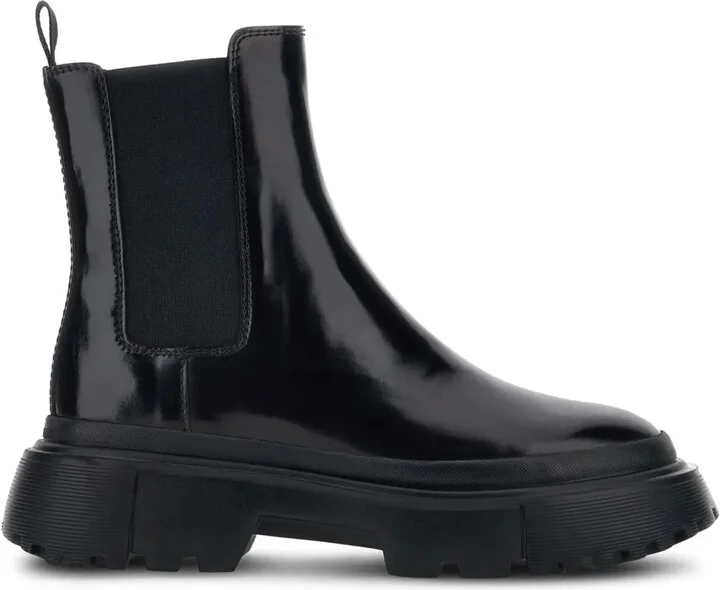patent-leather Chelsea boots