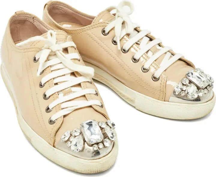 Patent-Leather Crystal-Embellished Sneakers - Image 3