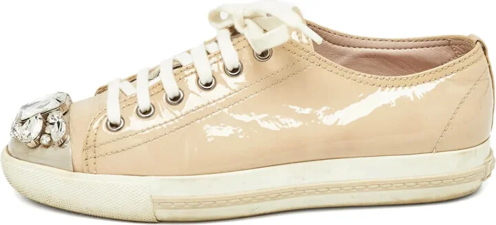 Patent-Leather Crystal-Embellished Sneakers