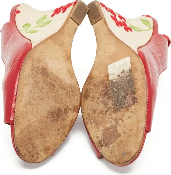 Patent Leather Floral Wedge Sandals - Image 3