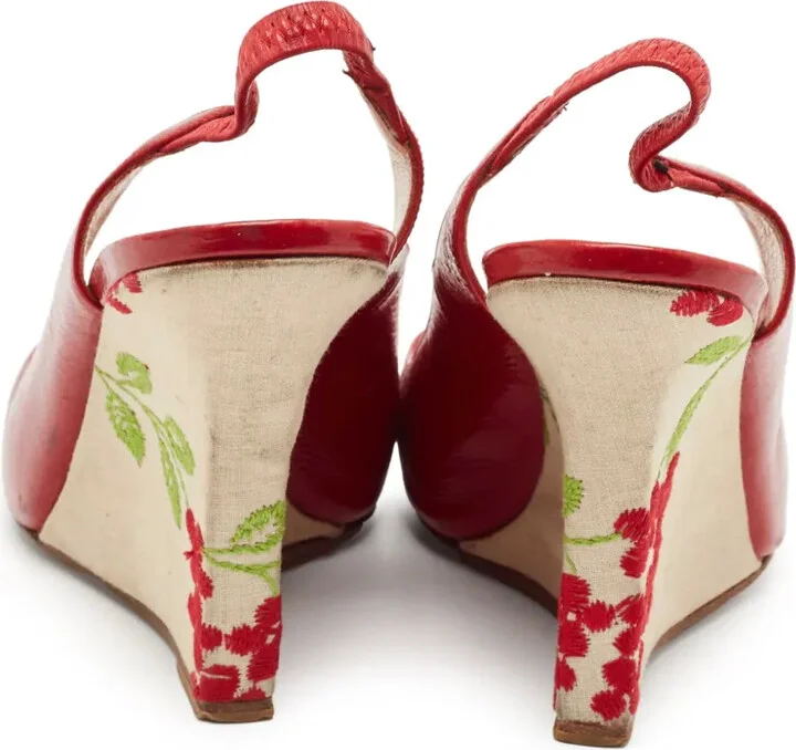 Patent Leather Floral Wedge Sandals - Image 4