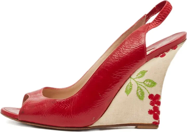 Patent Leather Floral Wedge Sandals