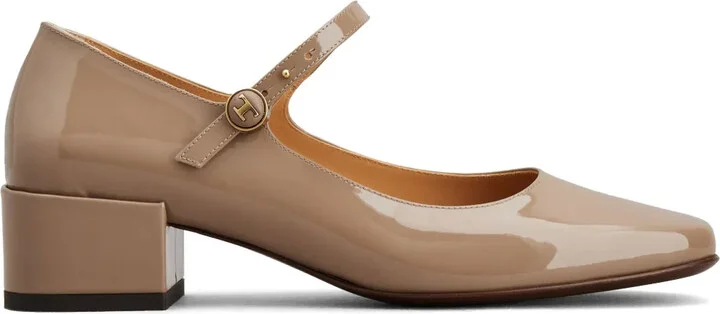 patent-leather Mary Jane pumps