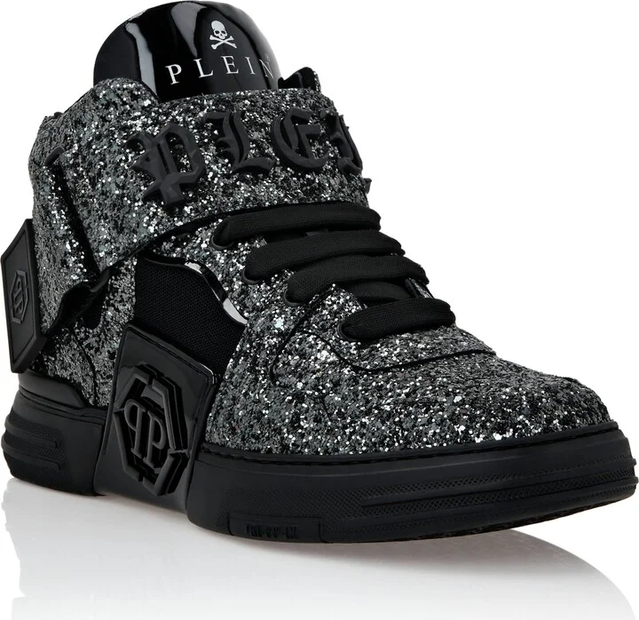 Patent Leather Mid-Top Sneakers with Glitter Gothic Plein