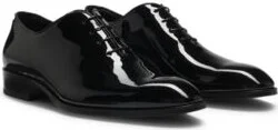 Patent-leather Oxford shoes with collar piping- Black Men's Business Shoes size 9