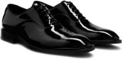 Patent-leather Oxford shoes with stitching details- Black Men's Business Shoes size 11