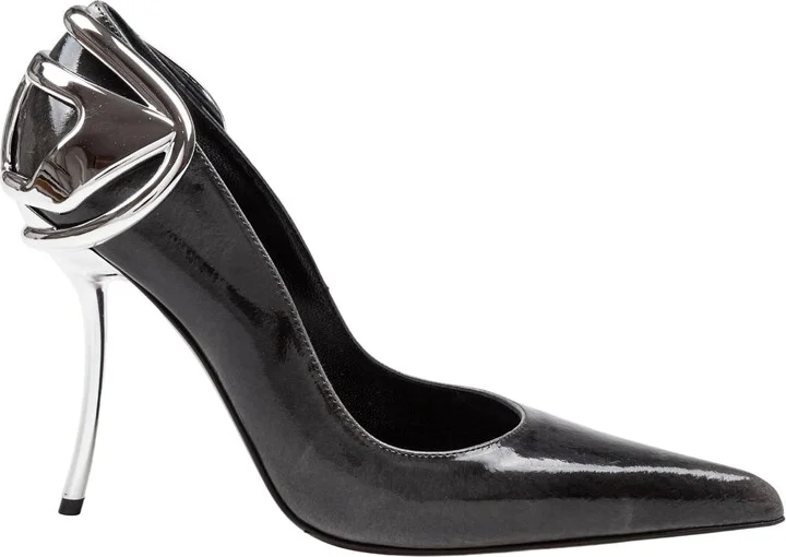 Patent Leather Pumps With Curved Heel Black