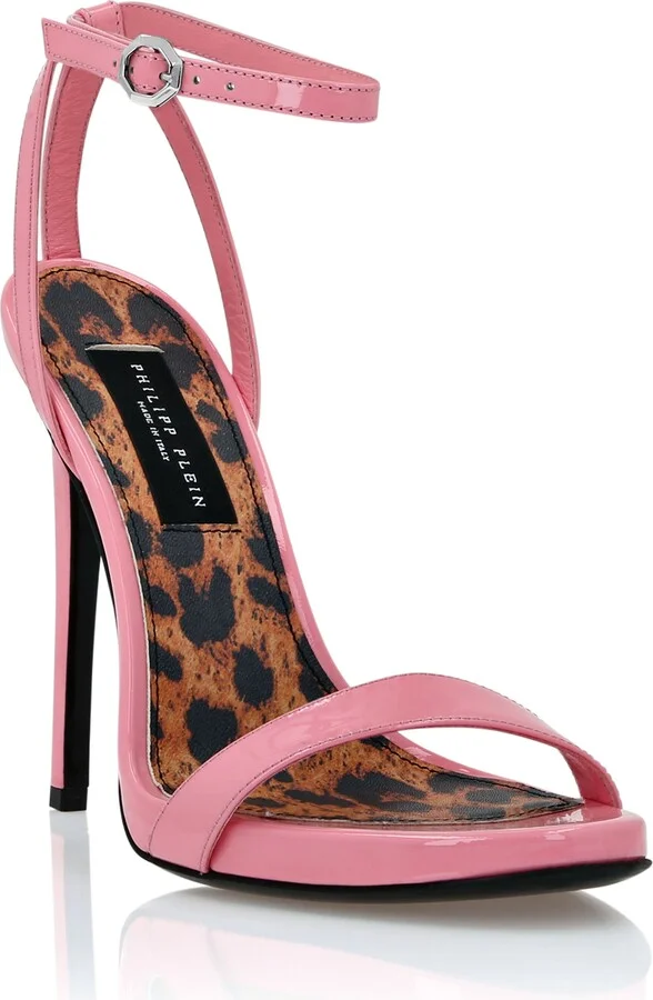 Patent Leather Sandals High Heels Leopard