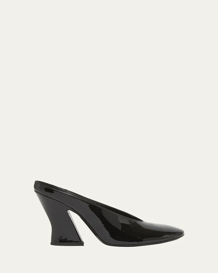 Patent Leather Sculpted Block-Heel Mules