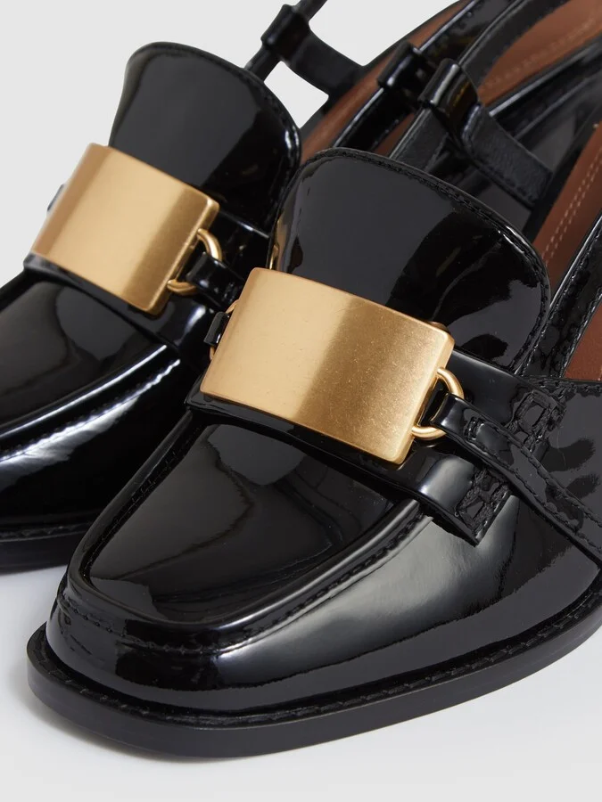Patent Leather Slingback Heeled Loafers - Image 3