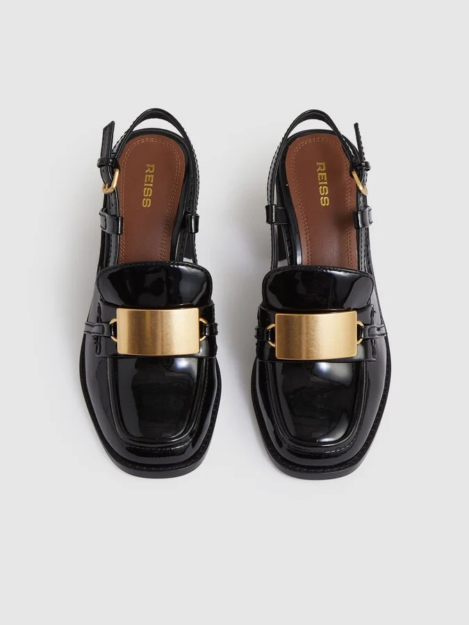 Patent Leather Slingback Heeled Loafers - Image 4
