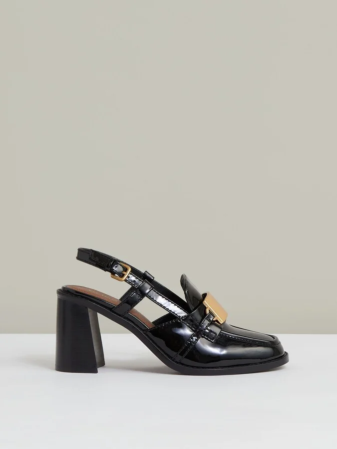 Patent Leather Slingback Heeled Loafers