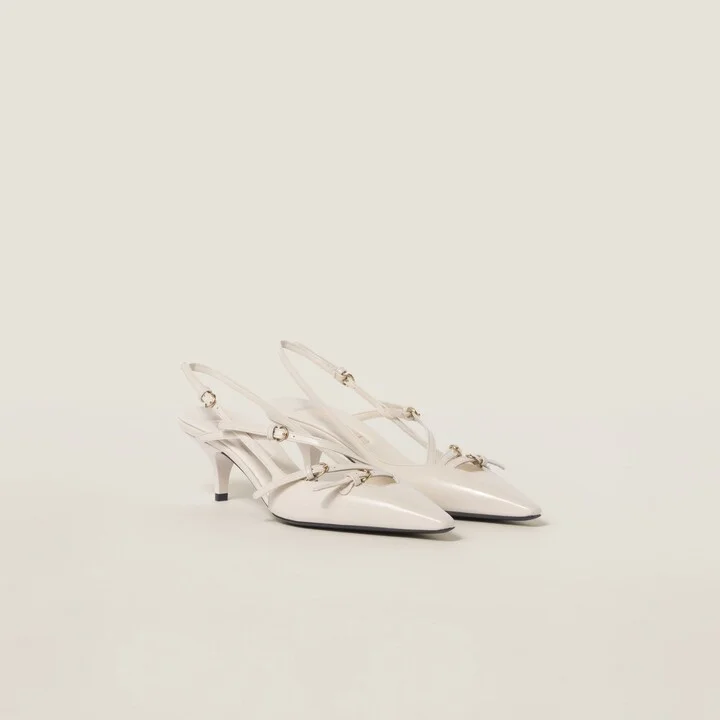 Patent leather slingbacks with buckles