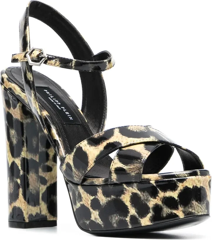 Patent Platform Leopard Print Sandals - Image 2