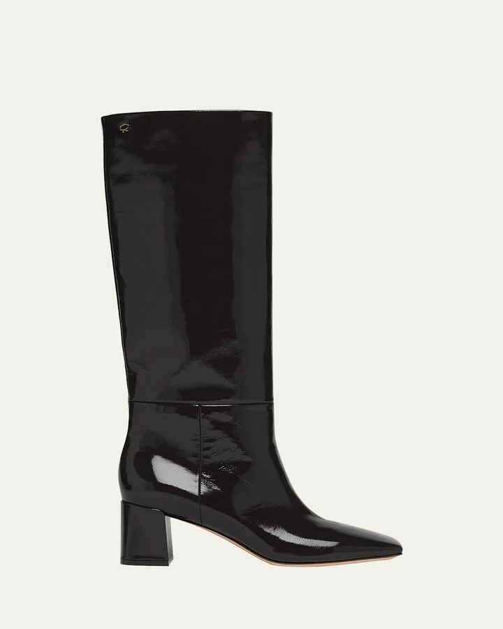 Patent Square-Toe Knee Boots