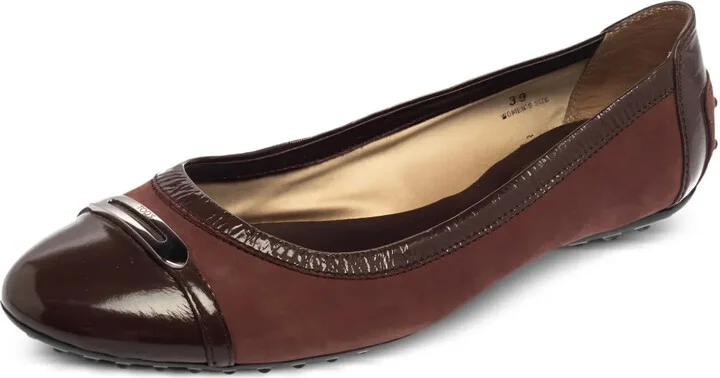Patent-Trim Suede Ballet Flats