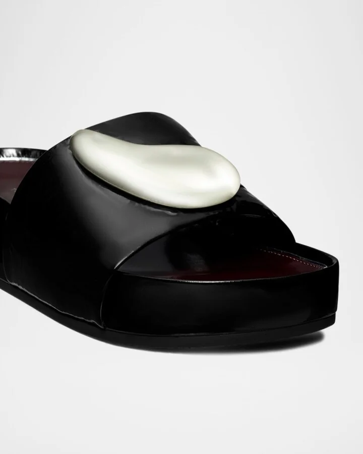 Patos Bean Shiny Leather Platform Slide Sandals - Image 2