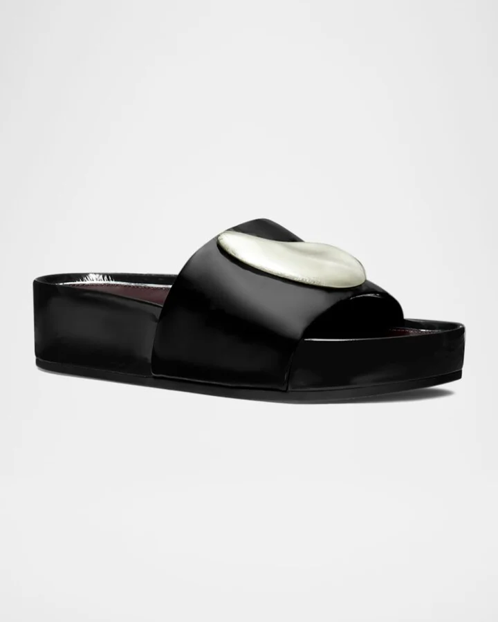 Patos Bean Shiny Leather Platform Slide Sandals - Image 3