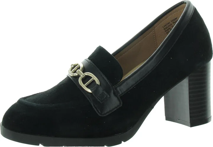 Patsiee Womens Chain Faux Suede Block Heels