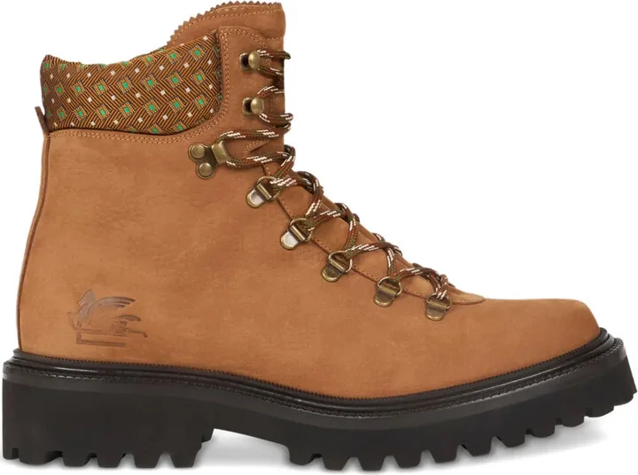 Patterned-Collar Lace-Up Boots