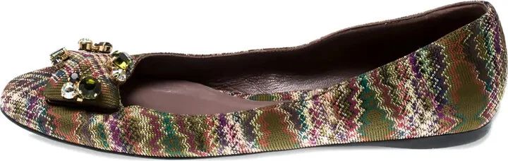 Patterned Crystal-Embellished Ballet Flats