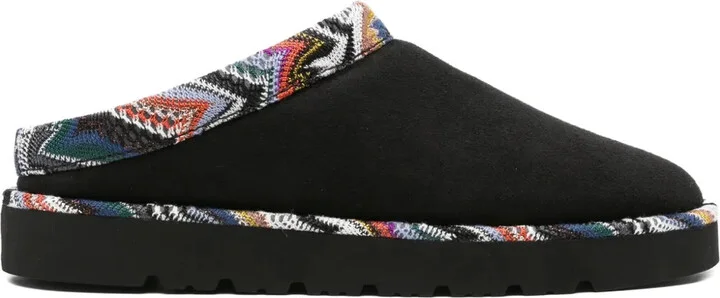 Patterned-Trim Slippers