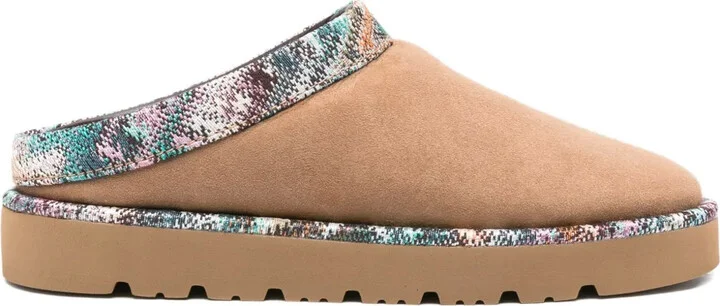 Patterned-Trim Slippers