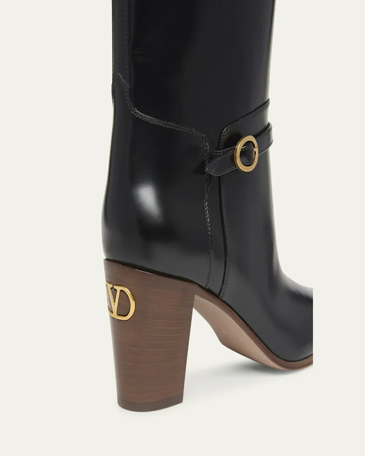 Pattie Leather Buckle Knee Boots - Image 3
