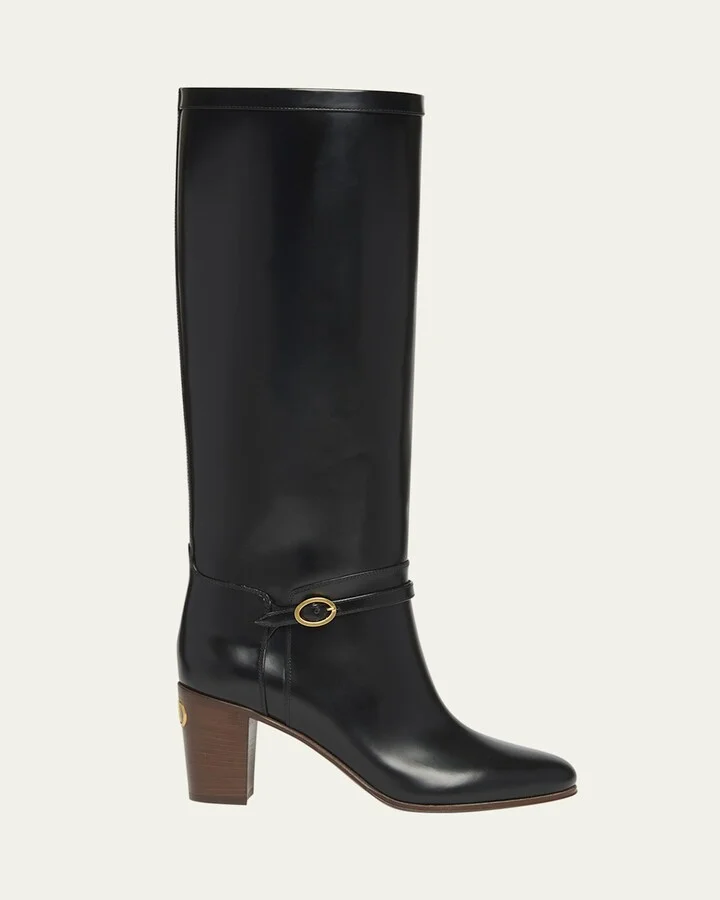 Pattie Leather Buckle Knee Boots