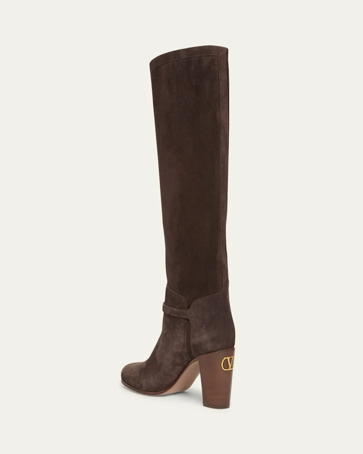 Pattie Suede Buckle Knee Boots - Image 4