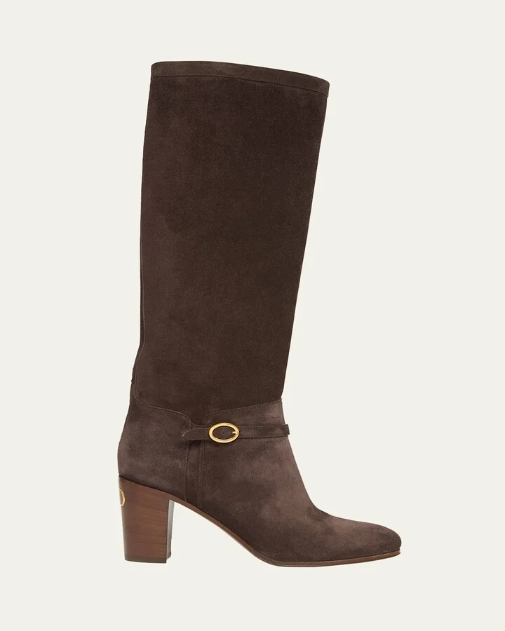 Pattie Suede Buckle Knee Boots