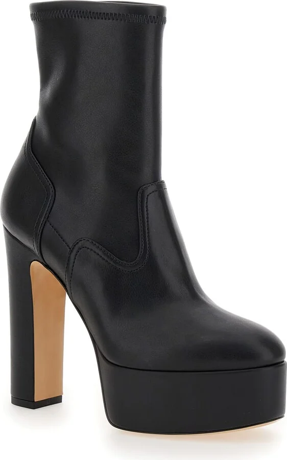 Patty Black Ankle Boots With High Heel And Platform In Leather Woman - Image 2