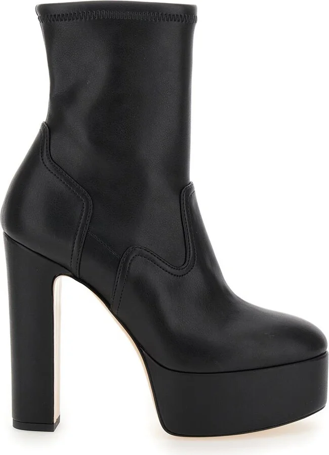 “Patty” Black Ankle Boots With High Heel And Platform In Leather Woman
